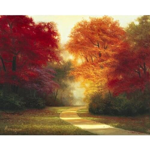 Wall art garden Lanscapes paintings Path To Autumn hand-painted oil painting beautiful trees artwork for home decor