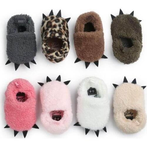 Newborn Baby Warm Shoes Plush Furry House Slippers Leopard Bear Paw First Walkers Crib Shoes