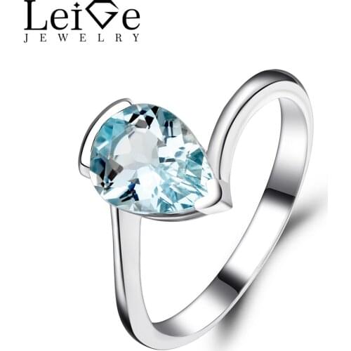 Leige Jewelry Pear Cut Aquamarine Ring Wedding Engagement Ring Sterling Silver Gemstone Fine Jewelry March Birthstone Blue