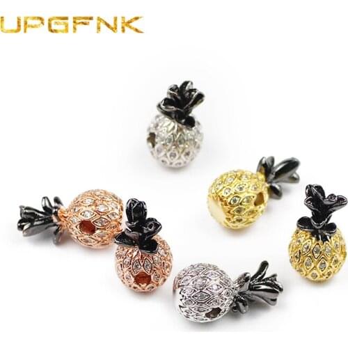 UPGFNK White Zircon Ananas Pendant Copper beads Spacer Micro Pave CZ Charms Metal Loose beads for Jewelry making bracelets DIY