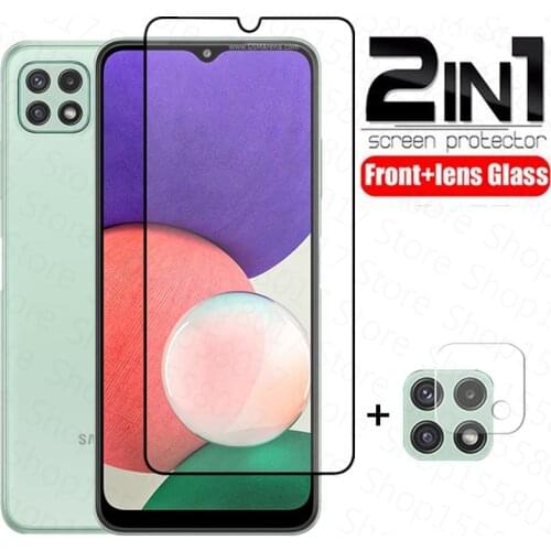 2in1 Tempered Glass For Samsung Galaxy A22 5G 6.6'' Camera Film Full Screen Protector for Samsung A22 6.4'' Protective Glass