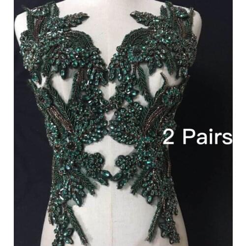 2021 green Deluxe Rhinestone bead applique with 3D artificial flower for fashion couture