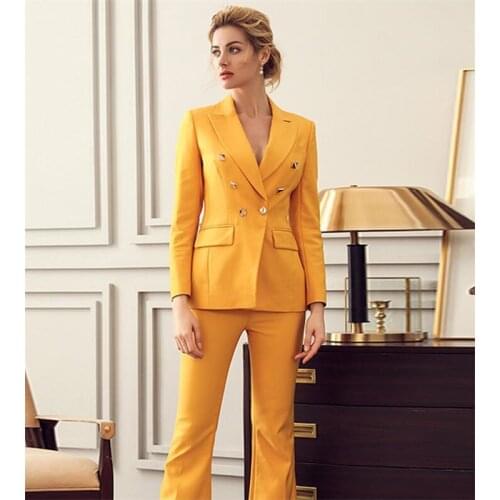 Yellow Women Suits Formal Ladies Business Suits Office Work Wear Female Suit For Weddings Female Suit Custom Made