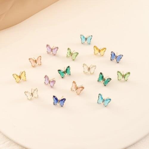 New Fashion Elegant Cute Colorful Zircon Butterfly Stud Earrings for Women Small Fresh Jewelry Gifts