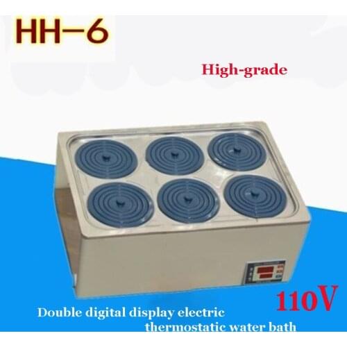 1PC High-grade HH-6 double digital display electric thermostatic water bath 304 stainless steel Material 110V