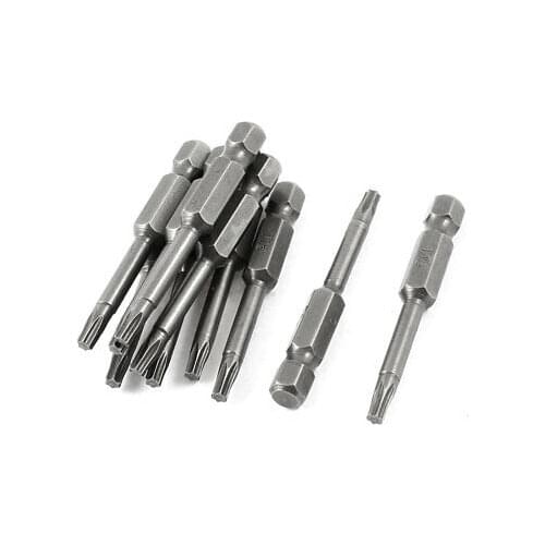 10pcs 7mm Hex Shank T15 Magnetic Tip Torx Screwdriver Bits 50mm Long