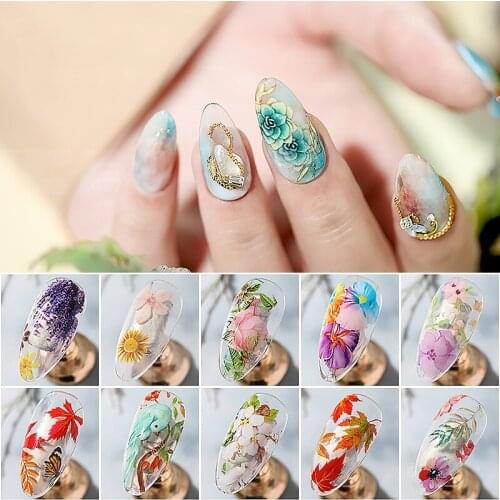 10Pcs/set Nail Fiol Leaf Lavender Flower Maple Leaf Sunflower Nail Stickers Manicure Nail Art Transfer Paper Nails Art Decals