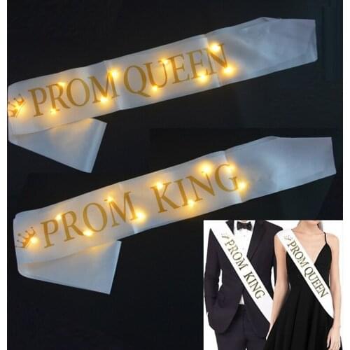 10Pcs Glow Light Up Ribbon Sash Shoulder Strap Golden Letters Prom King Queen Wedding Birthday Bachelorette Neon Party Halloween
