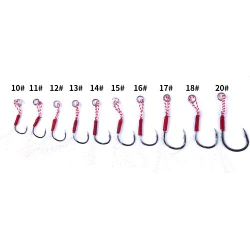 5pcs/Lot Fishing Lure Slow Jigging Fishing Cast Jigs Assist Hook Barbed Single Jig Hooks Thread Feather Pesca High Carbon Steel