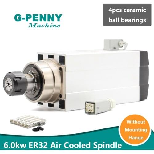6KW Air Cooled Spindle Motor Without Mounting Flange ER32 300Hz 4pcs Ceramic Ball Bearing 0.01mm Accuracy 18000rpm