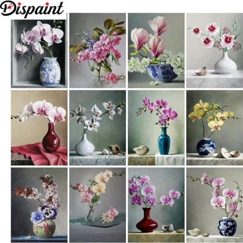 Dispaint 5d Diamond Painting Full Square/Round "Flower vase landscape" Picture Of Rhinestone DIY Diamond Embroidery Home Decor