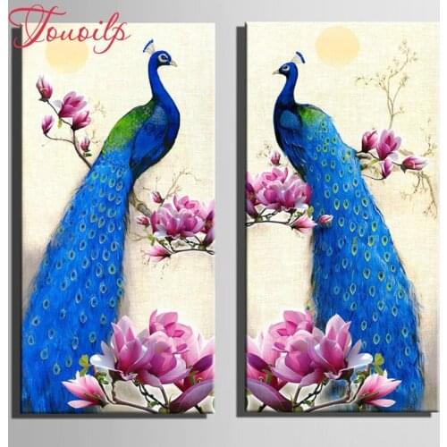 2pcs/set 5D diamond embroidery"Orchid Peacock"square&round canvas painting,Diy 5d diamond Painting cross stitch diamond mosaic