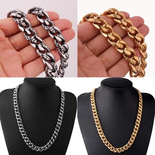 14mm Men Gold Silver Color Stainless Steel Miami Curb Cuban Link Chain Necklace Or Bracelet Jewelry Steampunk Style Accessories