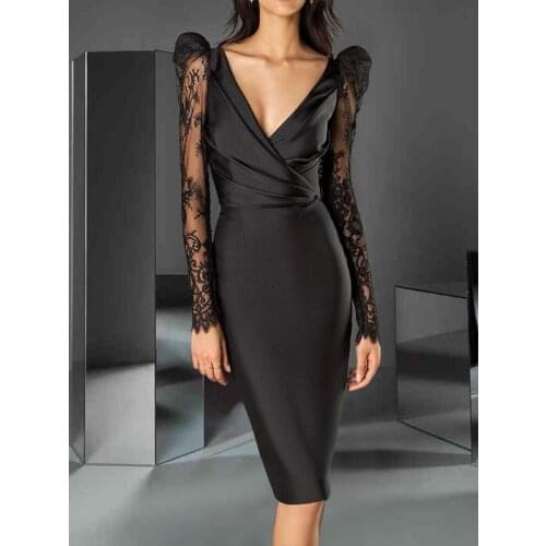 Black Mother Of The Bride Dresses Sheath Long Sleeves Lace Knee Length Wedding Party Dress Mother Dresses Fomal Evening