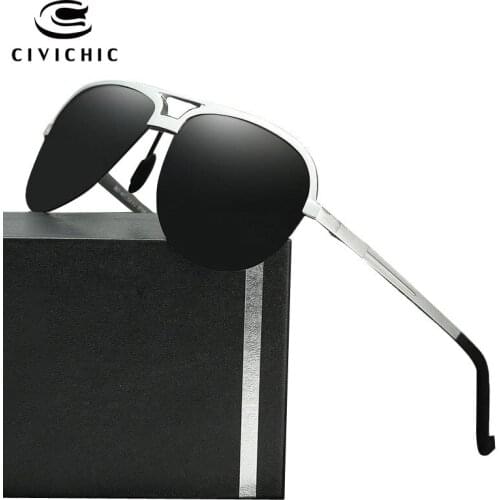 CIVICHIC Classic Semi Rimless Man Al-Mg Polarized Sunglasses Brand Designer Retro Eyewear Driving Glasses Frog Gafas De Sol E186
