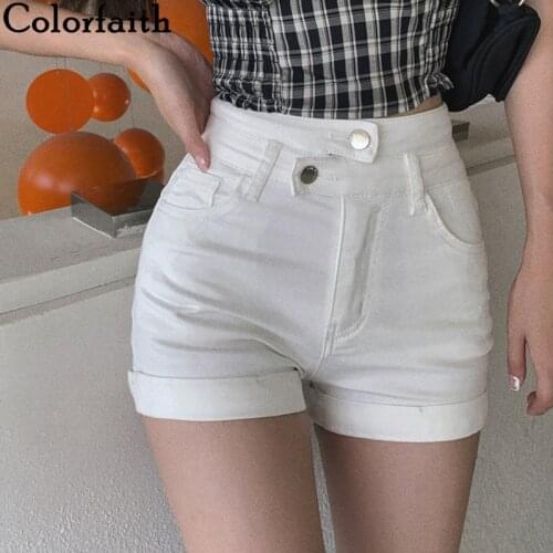 Colorfaith New 2021 Summer Women Shorts Wide Leg High Waist Denim Package Hip Irregular Jeans Wild Elasticity Trousers P4294
