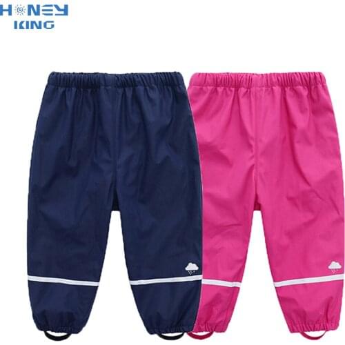 HONEYKING Kids Rain Pants Boys And Girls Baby PU Waterproof Pants Outdoor Windproof Trousers Children Clothes