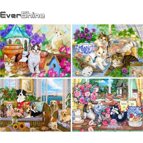 Evershine 5D DIY Diamond Embroidery Cat Full Square Round Diamond Painting Dog Animals Rhinestone Art Home Decor Gift