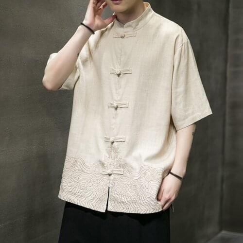 Summer Chinese Style Shirts Short Sleeve Oversized Linen T-Shirt Men Hip Hop Fashions Tee Streetwear Harajuku T Shirt Male 31018