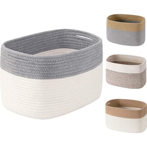 Cotton Rope Storage Baskets Bin Storage Square Organizer Foldable Decorative Woven Basket with Handles