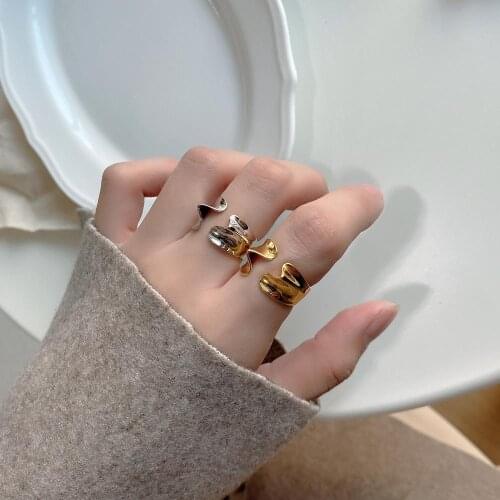 INS 1PC Authentic S925 Sterling Silver FINE Jewelry OPEN Waterwave Wave Band Wider ring adjust TLJ1005