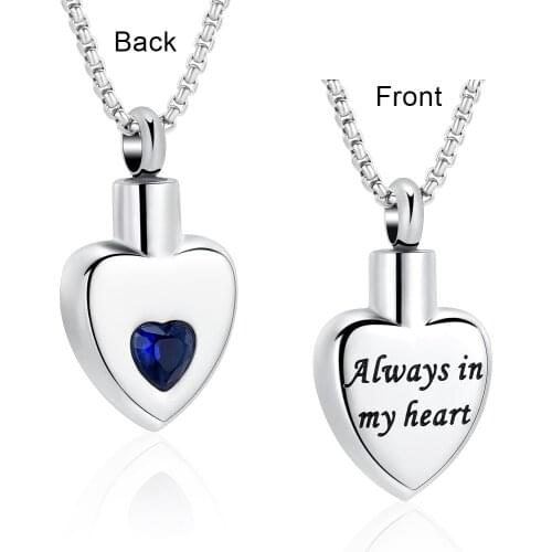 JJ001 Always In My Heart Cremation Jewelry Hold Blue/Purple Heart Crystal Memorial Urn Necaklace For Ashes For Women Pendant