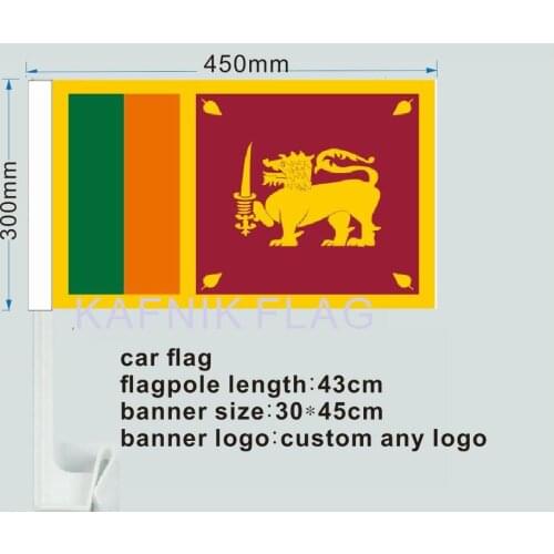 KAFNIK,30X45CM Sri Lanka window Car flag polyester Car decoration with flagpole Free Shipping
