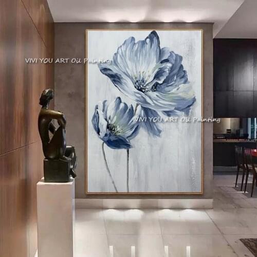 Blue Flower 100% Handmade Oil Painting Kitchen Wall Decoration Bedroom Wall Art Canvas Picture Poster Living Room Decoration