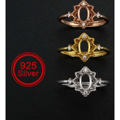 4x6MM Oval Prong Ring Settings Vintage Style Rose Gold Plated Solid 925 Sterling Silver Adjustable Ring Bezel 1224076