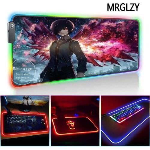 MRGLZY 400*900MM Anime Mouse Pad LED Light RGB Gamer Tokyo Ghoul Touka XXL Large Desk Mat Gaming Accessories for Laptop Keyboard