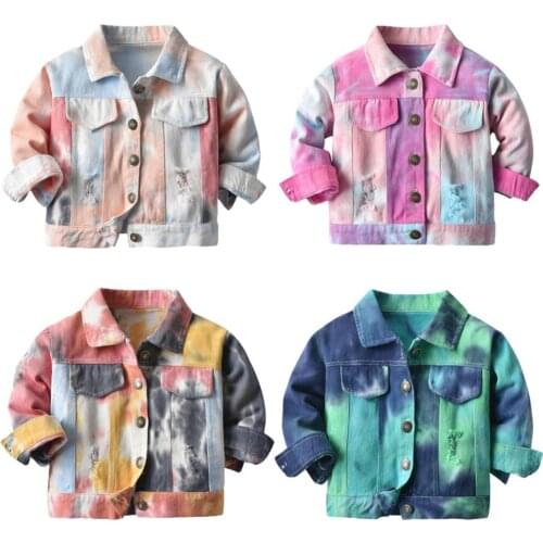 NEW Spring Autumn Boys Girls Casual Denim Jackets Fashion Korean Infant Baby Tie-dyed Ripped Coats Toddler Button-Down Outerwear