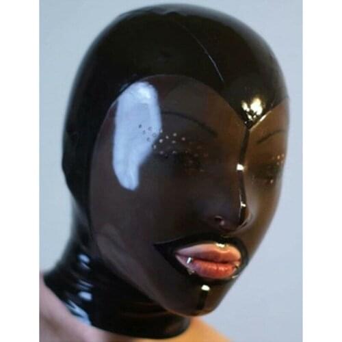 Latex Hood Open Mesh Eyes Back Zipper Rubber Mask with Perforated Eyes Club Wear chastity sexy toys