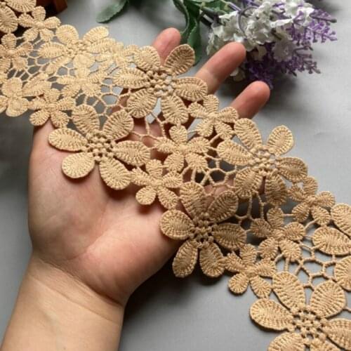 2 yard Gold 11cm Cotton Pearl Flower Embroidered Lace Trim Ribbon Fabric Handmade DIY Wedding Dress Sewing Supplies Craft Hot