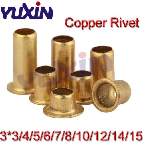 500Pcs M3*3/4/5/6/7/8/10/12/14/15mm Hollow Copper Rivet Bronze Rivets Cross Hole Brass Rivets Single Tube DIY Accessories