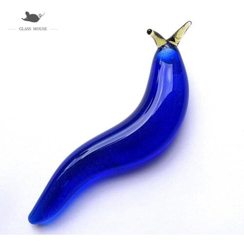 Miniature Dark Blue Murano Glass Worm Figurine Silver Foil Craft Ornaments Cute Vivid Slug Animal Small Statue Home Table Decor