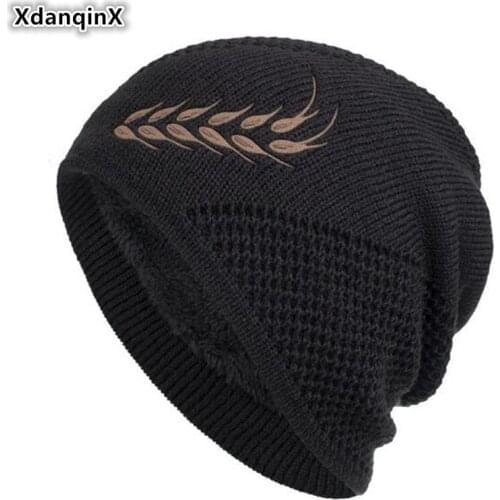 XdanqinX Mens Simple Retro Beanie Hat Velvet Thick Warm Knitted Hats Trend Couple Ski Cap Womens Winter New Warm Beanies Hat