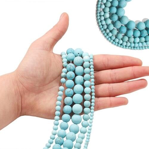 Natural Matte Blue Turquoises Stone Round Loose Spacer Beads For Jewelry Making DIY Bracelet Accessories 1Strand 4 6 8 10 12mm