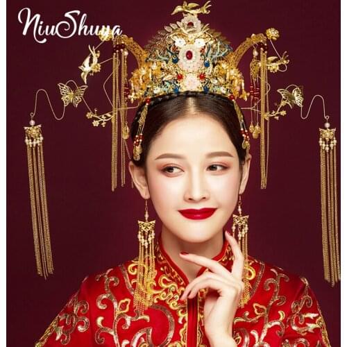 NiuShuya NEW Handmade Beaded Bridal Wedding Hairwear Vintage Chinese Wedding Tiaras Ancient Princess Headpieces Hair Accessories
