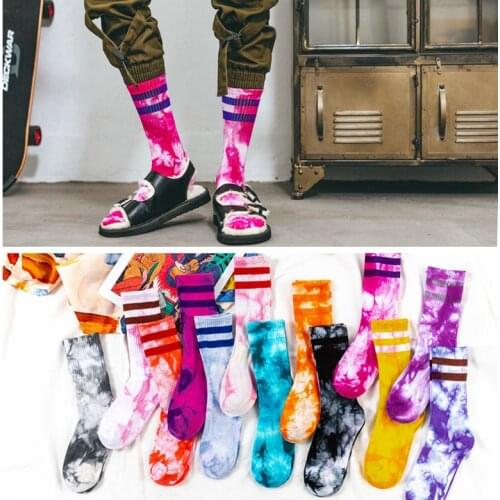 Hot Fashion Trend Tie-dye Long Socks Men Striped Funny Graffiti Couple Hip hop Women Sport Cotton Street Harajuku Tube Socks
