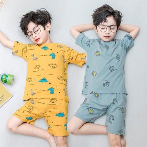 New Boys Girls Pajamas Summer Short Sleeve Childrens Clothing Sleepwear Cotton Pyjamas Sets For Kids 2 4 5 6 8 10 12 Years