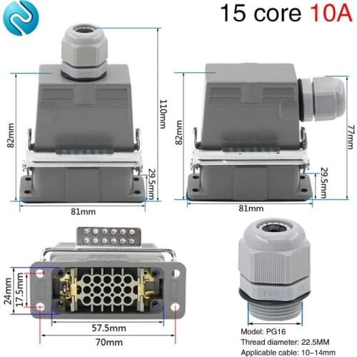 Heavy duty connector 15-core rectangular hdc-hd-015 cold-press waterproof air plug 10A