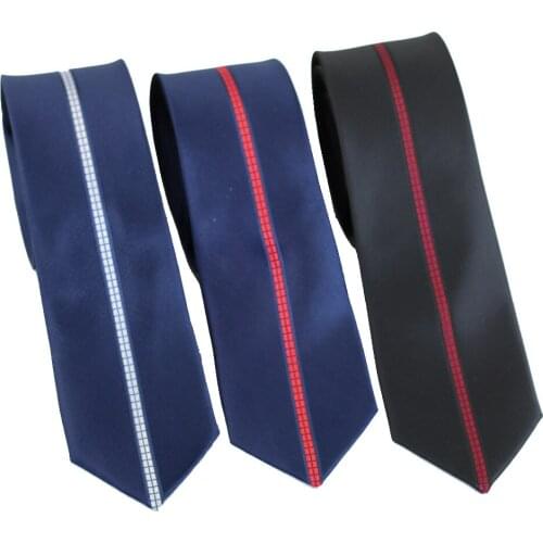 Coachella Ties Unique Panel Vertical Stripes Necktie Microfiber Skinny Tie Blue Black