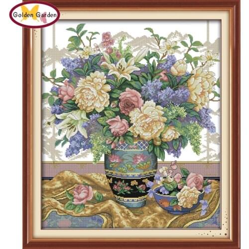 GG Oriental Vase Cross Stitch Pattern 14CT DIY Handicrafts Embroidery Chinese Joy Sunday Counted Cross Stitch Kit for Home Decor