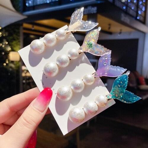 FACEINS Mermaid tail pearl hairpin female headdress Korea ins side clip female hairpin top clip bangs clip hair ornament Jewelry