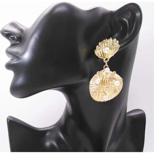 Shell Pearl Summer Beach Jewelry Gold Color Trendy Geometric Statement Earring Women Girl Hanging Fashion Jewelry Drop Earrings