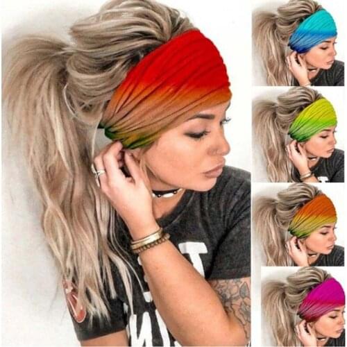Women Fashion Boho Gradient Color Head Scarf Quick Dry Sport Sweat-absorbent Turban Stretchy Cotton Headband Summer Workout Yoga