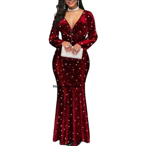 Autumn Winter Dress Women 2020 Elegant Sexy Deep V Banquet Long Party Vestidos Casual Plus Size Slim Mermaid Maxi Bodycon Dress
