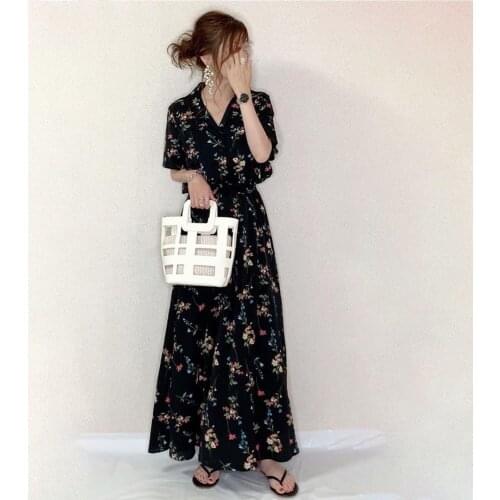 Women Dress Korean Fashion New Clothes Vintage Square Collar Lace Up Vestidos Slim Fit Print Lantern Sleeve Dresses