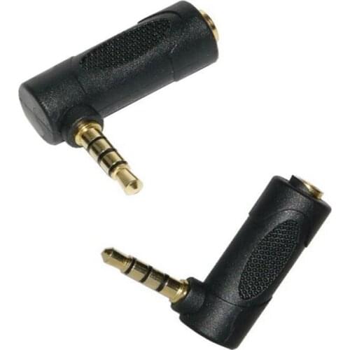 1Pcs Gold 3.5mm 3 Pole Stereo 90 Degree Right Angle Female to 3.5mm 4Pole Male Audio Plug L Shape Jack Adapter Connector