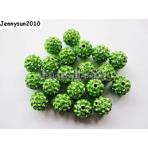 10mm Peridot Top Quality Czech Crystal Rhinestones Pave Clay Round Disco Ball Spacer Beads For Jewelry crafts 100pcs / Pack